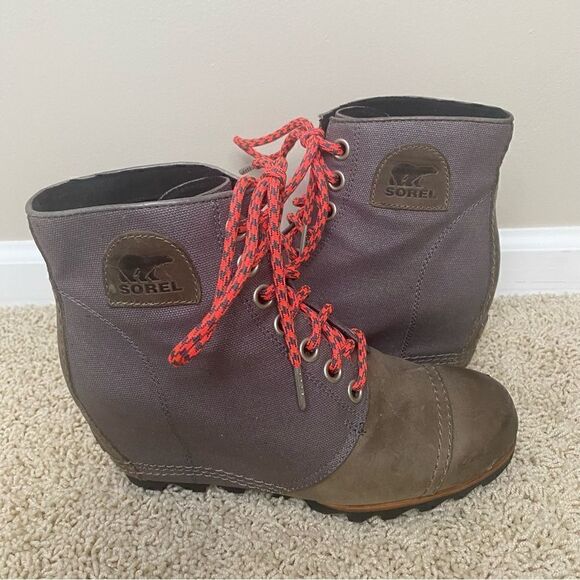 Sorel PDX Lace up Wedge Lexie Wedge Quarry Pink Leather Canvas 8.5 - Picture 1 of 6